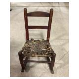 Vintage Wooden Ladderback Rocking Chair with Woven