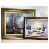 (2) framed oil on canvas paintings - winter