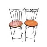 Wrought Iron With Wood Seat Bar Stools (2). Seat