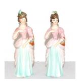 Porcelain pair of lady perfume bottles, 7"