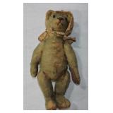 Early straw stuffed jointed teddy bear, 15"