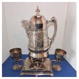 Victorian silverplate water server with 2 goblets