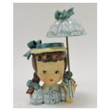 Lady head vase with umbrella, 7"