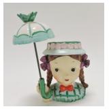 Lady head vase with umbrella, 7", rim nick to