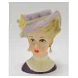 Relpo lady head vase, 2054, 7", purple dress