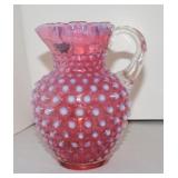 Fenton cranberry opalescent hobnail pitcher,