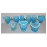 Fenton blue opalescent hobnail lot of 9