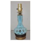 Fenton blue opalescent coin spot dresser lamp