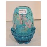 Fenton blue floral enamel fairy lamp