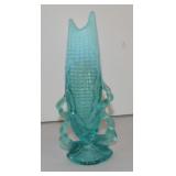 Blue opalescent corn vase, 8"