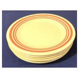 Fiesta Post 86 10" plate group, 6 red striped