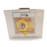 Fiesta teapot clock, yellow, NIB