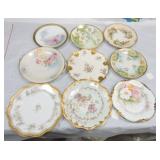 Lot of 9 hand painted plates, 8" to 10",