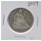 1859 Seated Liberty half F