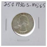 1936-S Washington quarter MS65