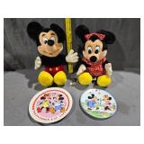 Mickey & Minnie Mouse plates and stuffed