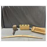 Wooden mallet, sugar candle mold, boomerang, and