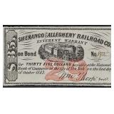 1883 Shenango & Allegheny Railroad $35 Bond