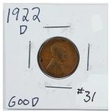 1922-D  Lincoln Cent   G