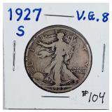 1927-S  Walking Liberty Half Dollar   VG