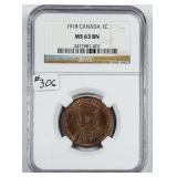 1918  Canada  Large Cent   NGC MS-63 BN