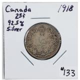 1918  Canada  25 Cents   G  ink on Obv.