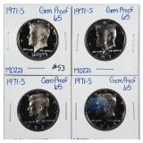 4  1971-S  Kennedy Half Dollars   Gem Proof 65