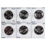 Lot of 6  Kennedy Half Dollars  Unc-MS