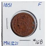 1851  Large Cent   F