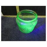 GREEN URANIUM GLASS BISQUIT JAR  -- NO LID