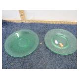 2-- GREEN URANIUM GLASS SAUCERS -- GLOWS UNDER UV