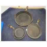 3-- CAST IRON SKILLETS-- 6 1/2", 7 3/4" & 10 1/2"