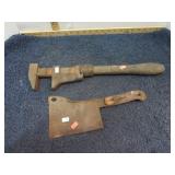 VINTAGE MEAT CLEAVER & ADJUSTABLE WRENCH