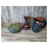 POTTERY MUG, VASE & BOWL