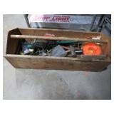 VINTAGE CARPENTER TOOL BOX & MISC TOOLS & HARDWARE