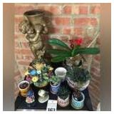 Variety of plant stands, bowls, plants, & additional decorative items (birds, flowers etc.)