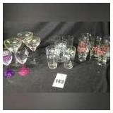 Variety of drinking glasses, wine glasses, margarita Glasses, Red Lobster Glasses etc.