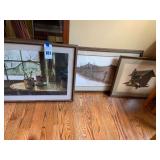 3 rustic prints with wooden frames -- vary in size