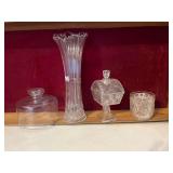 Cheese Cover, Clear Crystal Swung  Vase and Cut Glass Dish