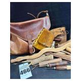 Leather Tools, Wood and Leather Tools, Leather bags and pouch