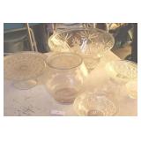 Variety of Clear Glass items: Bowl, Dishes, Cake Stand, Punch Bowl etc.