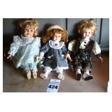 3 Porcelain Collectable Dolls