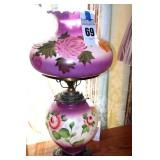 Gone With The Wind Vintage Electric Hand Painted Hurricane Table Lamp with Top and Bottom Globes   27"x12"