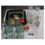 Variety of Coca-Cola items: Vintage tray (good condition), 2 sets of glass glasses - magnets - coasters etc.