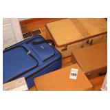 Variety of pieces of luggage - Advantage cloth rolling travel bag, Vintage hard cover suitcase & 2 felt lined wood cases