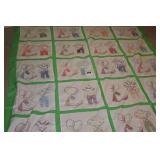 Unfinished Handstitched Cross stich Quilt - boy and girl (has been trimmed needs backing   82"x70"