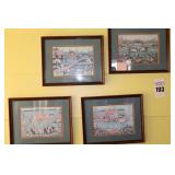 4 Framed and matted wall art pieces - country scenes  12"x15" each