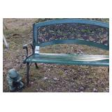 Iron Framed Yard Bench (34"x50"x15") painted green and Green Frog yard decorative item