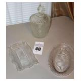 Indian Print Clear Diamond Point Glassware: 3 Cookie Jars with Lid & 2 Serving Tray