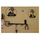 Wall Display items - Black metal items: Key rack with Antique iron Keys on Ring,  metal bell, displays etc.